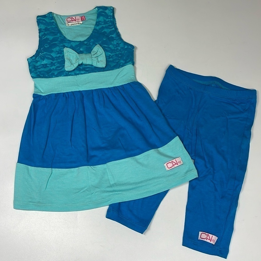 NEW Matching Mommy & Me Dresses Girls Blue Lace Sleeveless Dress with Leggings